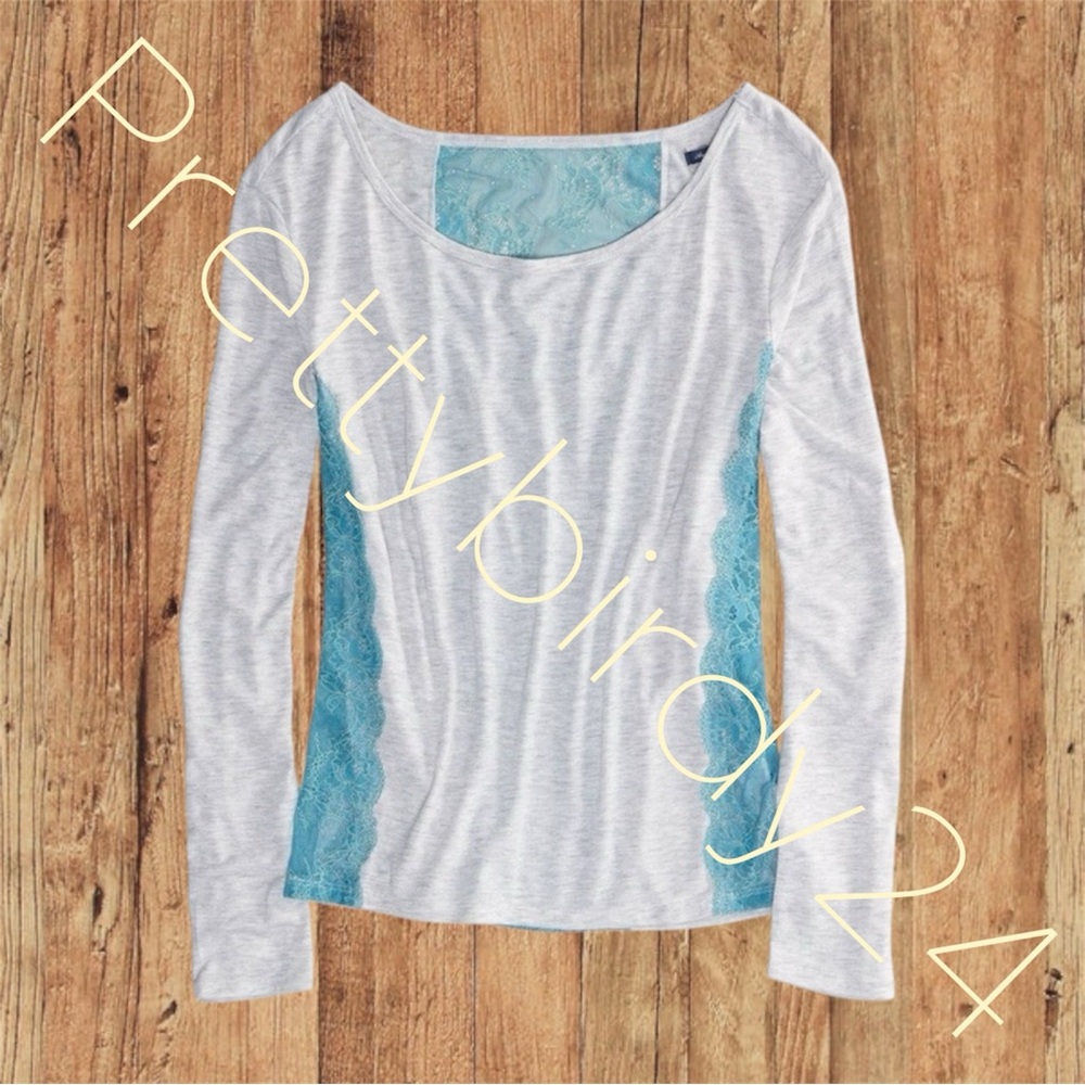Retro AEO Grey & Teal Lace Blouse